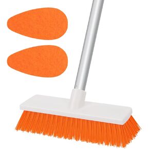 Qaestfy Shower Bathtub Scrubber & Floor Scrub Cleaning Brush with 62.5'' Detachable Long Handle, 2 Bathroom Scrubber and 1 Floor Srubber Brush for Scrubbing Floor Shower Tub Tile - 2 in 1 Combo