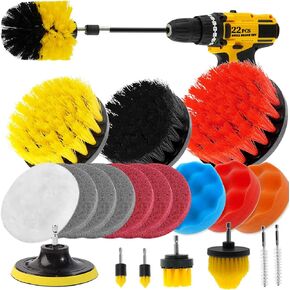 30 Piece Drill Brush Attachments Set, Scrub Pads & Sponge & Wire Brush for Drill, Power Scrubber Brush with Extend Long Attachment, Drill Scrubber Brush Kit for Bathroom, Floor, Car, Grout