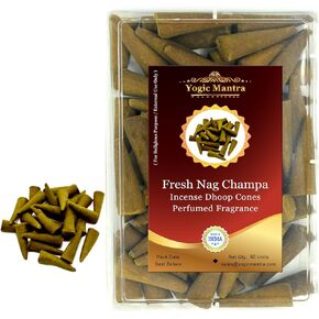 Yogic Mantra Fresh Jasmine Incense Cones | 60 Dhoop Cones | 1.5 Inch Size | Chameli Fragrance | Mogra Dhoop Batti | Aromatherapy Meditation Agarbatti Stick | for Diwali Pooja and Holy Puja Prayers