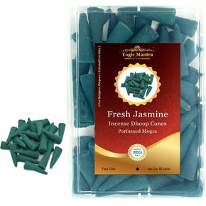 Yogic Mantra Fresh Jasmine Incense Cones | 60 Dhoop Cones | 1.5 Inch Size | Chameli Fragrance | Mogra Dhoop Batti | Aromatherapy Meditation Agarbatti Stick | for Diwali Pooja and Holy Puja Prayers in Kuwait