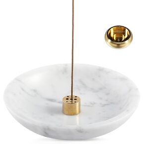 Luxury Natural Marble Incense Holder, Upgraded 6" Incense Holders for Sticks, Sturdy Incense Burner Ash Catcher, Ideal for Meditation, Relaxing, Easy to Clean(Mist White)