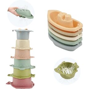 Baby Bath Toys Floating Boats and Sea Animal Shapes Stackable Cups for Toddlers 1-3 | 11 PCS Mold Free Bathtub Toy for Infants 6-12 Months | No Mold Pool Toys Shower Toys for 1 2 3 Year Old