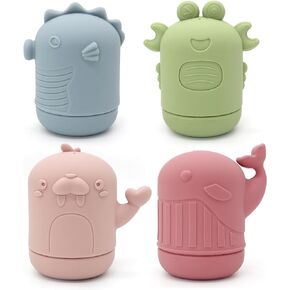 PandaEar 4 Pack Silicone Baby Bath Toys, Ocean Animals Bathtub Toys for Toddlers Infant, Swimming Shower Bath Tub Toys for Boys and Girls, Non Toxic