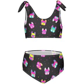 Raccoon and Paw Print Pattern Girls Bikini Sets 2 Piece Swimsuits Bathing Suit Swimwear