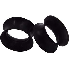 Pair 7/16" (11MM) BLACK SILICONE EARSKIN TUNNELS Double Flare Gauges Super Ultra Thin Soft Flexible Flesh Plugs (2pcs)