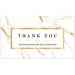Thank You Cards Small Business – Thank You for Supporting My Small Business Thank You Cards – Gold Marble Matt Design – 3.5 x 2 Inches - 100 pcs – 300GSM Card Stock