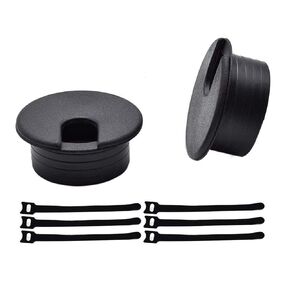 1-1/2 Inch (38mm) Black Wire Grommets and Cable Ties Kit ABS Plastic Desk Hole Cover Cord Organizer for Computer Desk Cabinet (2pcs Desk Grommets + 6pcs Reusable Ties)