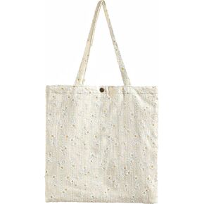 Women’s Floral Embroidered Tote Bag with Pocket flowers embroidery crossbody shoulder bag beach cute handbag canvas