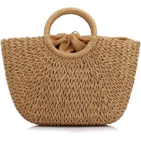 MilkyWay Straw Tote for Women, Straw Beach Bag Summer Large Woven Round Top Handle Handbag Hobo Natural Rattan Travel