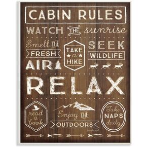 The Stupell Home Decor Collection Outdoors Cabin Rules Stretched Canvas Wall Art 16 x 20 Multicolor