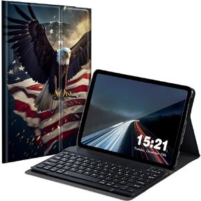 حافظة لوحة المفاتيح لجهاز Kindle Fire Max 11 (الجيل الثالث عشر، إصدار 2023) 11 بوصة، غطاء كمبيوتر لوحي Fire Max 11 2023 مع لوحة مفاتيح بلوتوث لاسلكية قابلة للفصل، نسر العلم الأمريكي