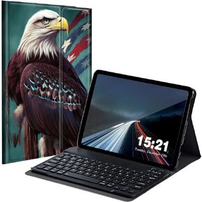 Keyboard Case for Kindle Fire HD 8 & 8 Plus Tablet (12th/10th Gen, 2022/2020 Release) 8", Smart Tablet Cover with Detachable Wireless Bluetooth Keyboard, American Eagle