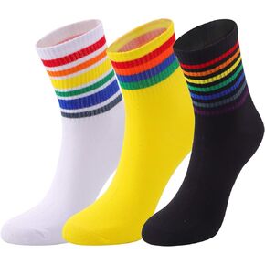 Socks For Women Striped Ankle Tube Socks Womens Girls Teenagers Crew Socks women's Liner Rainbow Sock Athletic Sport Pride Socks Casual Cotton Black White Yellow in Saudi Arabia