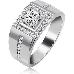 Uloveido Men's Square Wedding Band Cubic Zirconia Comfort Fit Gold/Platinum/Rose Gold Plated Engagement Ring Size 6 7 8 9 KR201