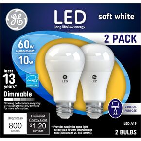 GE LED Light Bulbs, 60 Watt, Soft White, A19 (2 Pack)