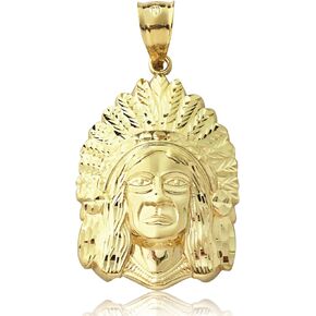 10K Yellow Gold Native American Indian Chief Head (1.50" x 0.82")