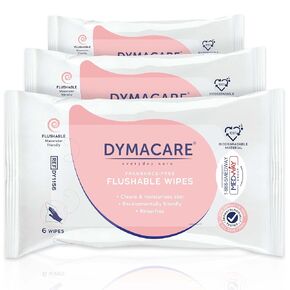 DYMACARE Flushable Wet Wipes | Gentle Biodegradable, Dispersible Fragrance-free Moist Body Cleansing Wipes | with Aloe Vera | 3 Packs
