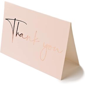 All Ewired Up 50 Thank You Cards and Envelopes, Rose Gold Foil Letterpress Light Pink Blush, Color Interior Envelope and Rose Gold Sealing Sticker, Wedding Bridal Baby Shower, Any Occasion