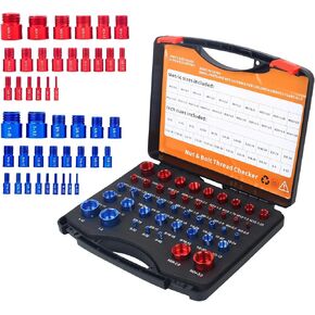 مجموعة قياس خيط الصواميل والمسامير الاحترافية - 23 بوصة و21 مقاسًا متريًا - تكتشف بسهولة البراغي الثابتة والثقوب الملولبة في المساحات الضيقة - مجموعة قياس الخيط الأحمر والأزرق للحصول على مقاس دقيق in Kuwait