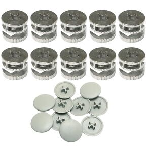 10 Set 15 x 12mm Furniture Connector Fastener Cam Lock Nut Zinc Alloy Cam Fitting with Cover for Cabinet Drawer Dresser and Wardrobe Furniture Panel Connecting