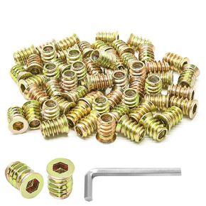 50 Pcs M6 Threaded Wood Inserts Furniture Screw in Nut Threaded Bolt Fasteners, Hex Drive Wood Nuts M6 x 25mm, with Hex Wrench