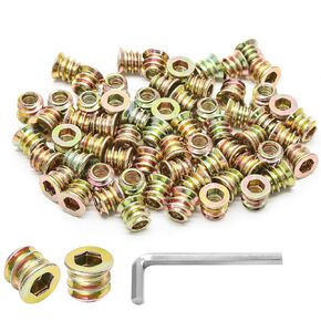 50 Pcs M6 Threaded Wood Inserts Furniture Screw in Nut Threaded Bolt Fasteners, Hex Drive Wood Nuts M6 x 25mm, with Hex Wrench