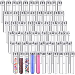 45ml Plastic Test Tubes Transparent Clear Bath Salt Tubes 25x140mm Cylindrical Aluminum Lid Plastic Vials for Candy Spice Dried Flower Storage Container Decor House Scientific Experiment (200 Pcs) in Kuwait