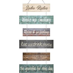 Hotop Lake Rule Wall Signs Lake House Decor Rustic Vintage Wall Art Lake House Gifts Metal Sign Lakeside Hanging Lake Life Decor for Kitchen Farmhouse Home Decoration