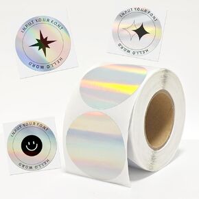 Gute Circle Holographic Thermal Label Stickers,Silver Printable Rainbow Glitter Thermal Printer Sticker Labels for DIY Logo Design, QR Code, Name Tag,2 inch 400Labels
