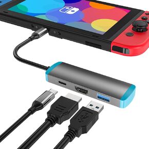 USB C to HDMI Adapter for Switch and Switch OLED,Replacement for Official Switch Dock,Switch Docking Station with 4K@60Hz HDMI Port/Type C Port/USB 3.0 Port