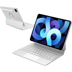 حافظة لوحة المفاتيح لجهاز iPad Pro 11 بوصة (3/2/1 الجيل) وiPad Air 10.9 بوصة (5/4 الجيل) - حافظة لوحة مفاتيح مغناطيسية مع لوحة تتبع متعددة اللمس - لوحة مفاتيح بلوتوث لاسلكية بإضاءة خلفية ناتئة عائمة (أبيض) in Kuwait