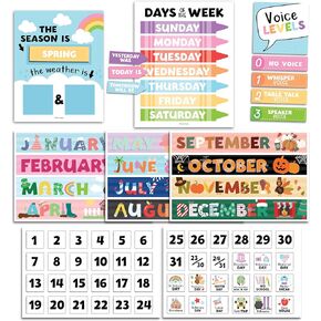 Classroom Calendar Set Bulletin Board Decor – School Calendar For Classroom Elementary & Preschool, Bulletin Board Decorations With Weather Chart & Seasons, Colorful Teacher Must Haves