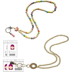Teacher Lanyard for ID Badges and Keys Wood Beaded Breakaway Silicone Lanyards for Id Badges Holder Boho for Women in Saudi Arabia