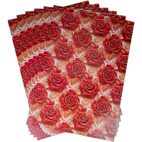 Dtiafu 3D Rose Wrapping Paper Romantic Style Gift Wrap Paper Bulk Stereoscopic Red Gold Flower for Girls Women Wedding Bridal Shower Birthday, 20 X 28 Inch, Folded Flat (6 Sheet Recyclable)