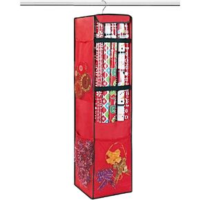 ProPik Hanging Gift Wrap Organizer, Wrapping Paper Storage Bag, Swivel Hanger 360 Degree Multiple Pockets & Loops, Holds Up to 25 Rolls 40 Inch, Space for Ribbons Bows Gift Wrap Folds Flat (Red)