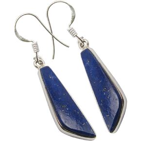 Solid Sterling Silver Lapis Lazuli Flat Earrings 1.7" 4.1 Grams