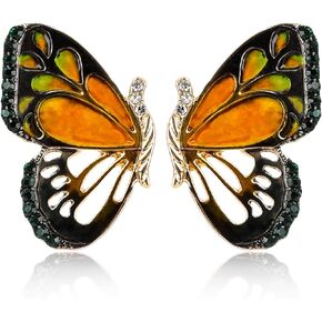Butterfly Earrings Resin Stud Earrings for Women Girls, Handmade Colorful Earring Print Impressionist Hexagonal Cute with Faux Hammered Metal Green Cute Stud Earrings Jewelry Gift