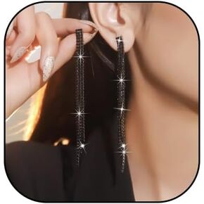 Sparkly Rhinestone Long Tassel Dangle Earrings Crystal Chandelier Dangle Drop Earrings Wedding Party Prom Earrings Jewelry for Women Girls Gifts