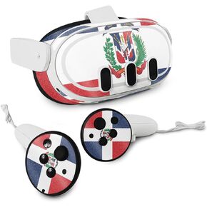 MightySkins Glossy Glitter Skin Compatible with Meta Quest 3 - Dominican Flag | Protective, Durable High-Gloss Glitter Finish | Easy to Apply