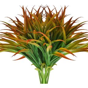 12 Pcs Fake Plants UV Resistant Artificial Tall Grass Plants Faux Tropical Flowers Bushes Décor Fall Winter Summer Planters Patio Front Door Porch Plastic Greenery & Shrubs Decoration (Red)