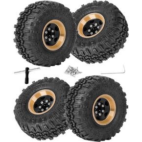 1.0in Beadlock RC Wheels and Tires for 1/18 Trx4m,1/24 SCX24 RC Crawler Car,1.0 Beadlock Rims & 1.0 Beadlock Tires,Brass Wheels Soft Sticky Rubber Tires,4PCS(Style B)