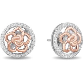Jewelili Enchanted Disney Fine Jewelry 14k Rose Gold Over Sterling Silver 1/4 cttw Natural White Round Diamond Belle Stud Earrings