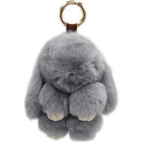 Surell - سلسلة مفاتيح أرنب ريكس الأصلية من فرو الأرنب بوم أرنب - حقيبة منفوشة لطيفة ومحفظة مفاتيح سحرية - إكسسوار لكتاب الجيب in Kuwait