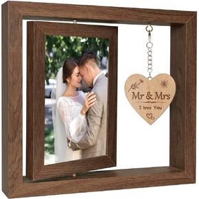 Father's Day Gifts for Dad, Dad Picture Frames With Warm Heart Pendant, Gifts for Dad Father-In-Law StepDad, Dad Birthday Gifts, Love Dad Picture Frames 4x6 (Walnut)
