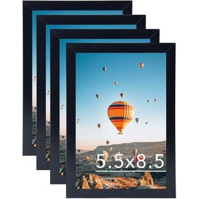 5.5x8.5 Picture Frame Set of 4 Black for Wall Hanging or Tabletop, Wall Mounting Horizontally or Vertically, 5.5 x 8.5 Wall Photo Frame with Shatter Resistant Plexiglass, 4 Pack, Black