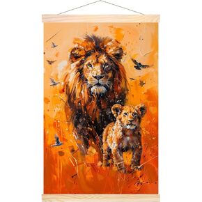 Solid Magnetic Poster Hanger Frame Pine Wood (12.2'' Wide) and Oil Canvas (11.8''×17.7''), Magnet Wall Hanging Wooden Frame for Posters, Maps, Scroll, Picture, Prints (Riverside Scenery)