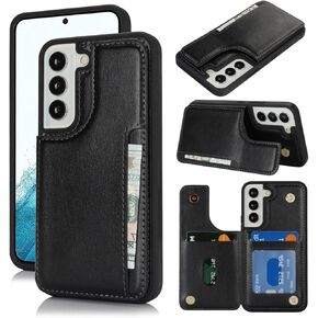 iCoverCase for Samsung Galaxy S22 Case with Card Holder, Galaxy S22 Wallet Case for Women Men [RFID Blocking] PU Leather Protective Phone Case for Galaxy S22 5G (Gray Leopard)