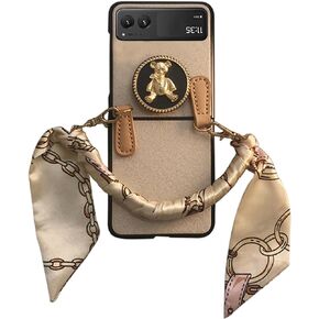 for Motorola Razr 2023 Case, Moto Razr 2023 Cute Leather Case with Three Chains for Women, Shockproof Protective Case for Razr 2023 Brown