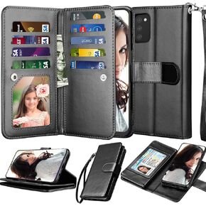 Njjex Wallet Case for Samsung Galaxy A03S, for Galaxy A03S Case 6.5", [9 Card Slots] PU Leather Credit Holder Folio Flip [Detachable] Kickstand Magnetic Phone Cover & Lanyard for Samsung A03S [Black]
