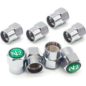 8 PCS Nitrogen N2 Green Copper Tire Stem Valve Caps Tire Wheel Rim Proof Covers with Logo Auto Accessories Silver